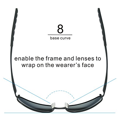 ZHILE 8-base Curve Wrap Metal Frame Polarized Sunglasses for Men (Black frame G15 lens, 57)