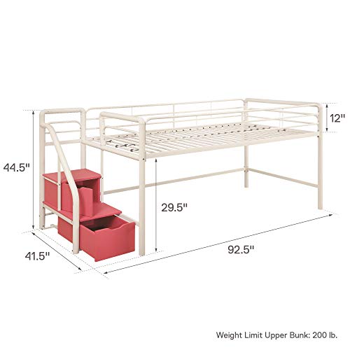 DHP Junior Twin Metal Loft Bed with Storage Steps, Multifunctional