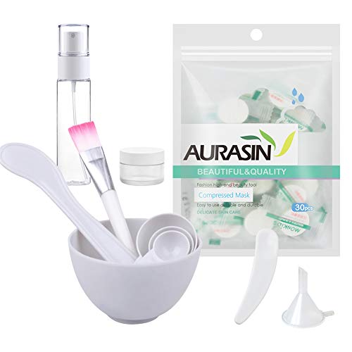 Face Mask Bowl Set for Healing Clay with Make Up Brush, DIY Sheet Compressed Facial Mask - White (Set of 9)