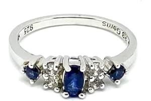 RB Gems Sterling Silver 925 Dainty Band Ring Genuine Gems Oval 5x3 mm, 0.54 ctw Rhodium-Plated Finish