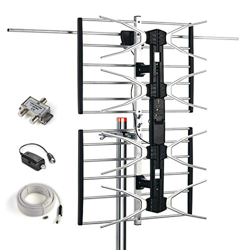 CeKay Outdoor Digital HD TV Antenna with High Gain and Low Noise Amplifier for UHF / VHF - Long Range, Mounting Pole, 40FT RG6 Coaxial Cable, 2 Way Splitter, Easy Installation