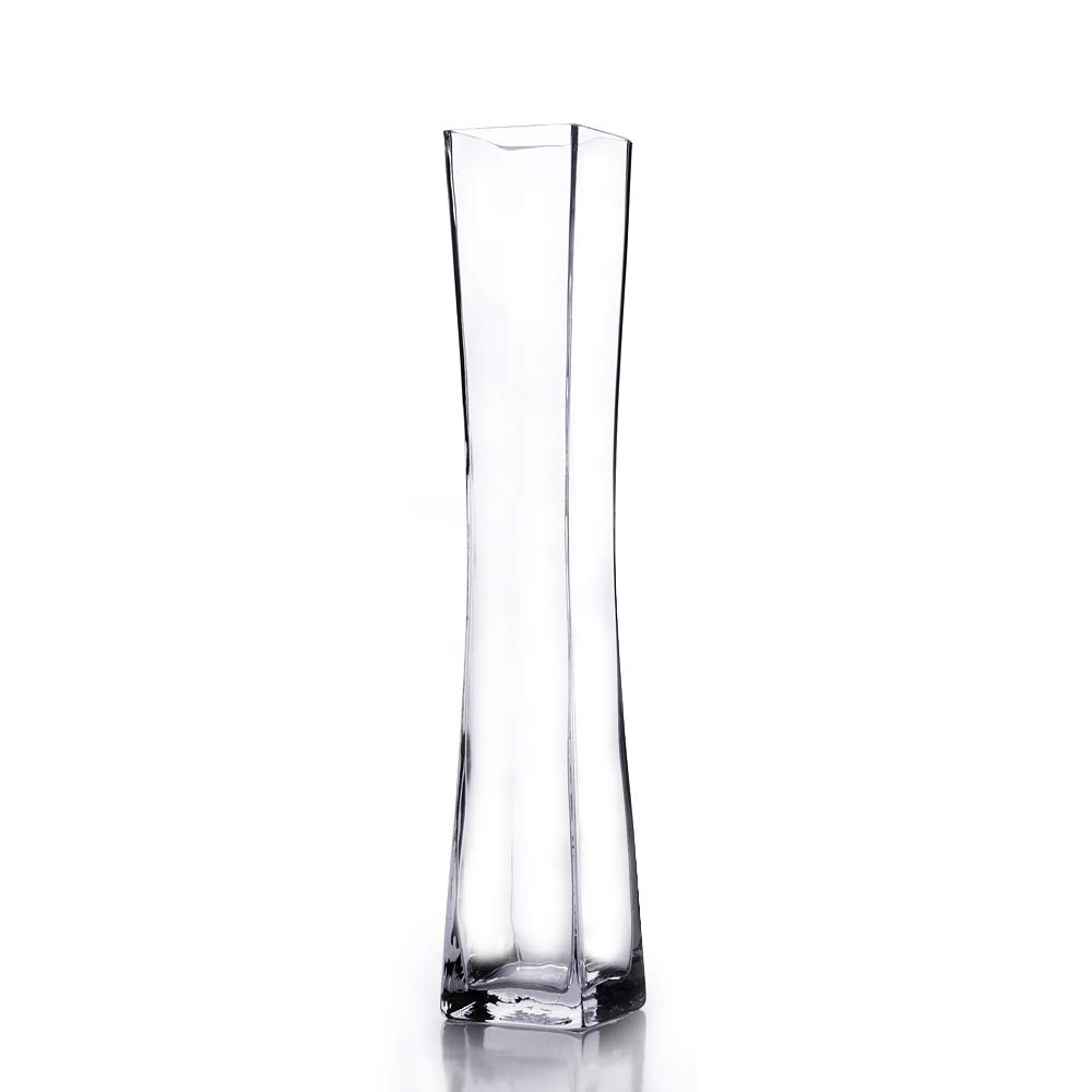 Clear Unique Concave Square Tall Glass Vase Holder Open 3 5