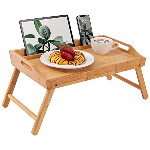ROSSIE HOME Bamboo Bed Tray with Phone Holder, Large Lap Desk for Laptops up to…