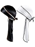 Gejoy Silky Durag Long Tail Headwraps Wide Straps Pirate Cap Smooth Hat (Color Set 1)