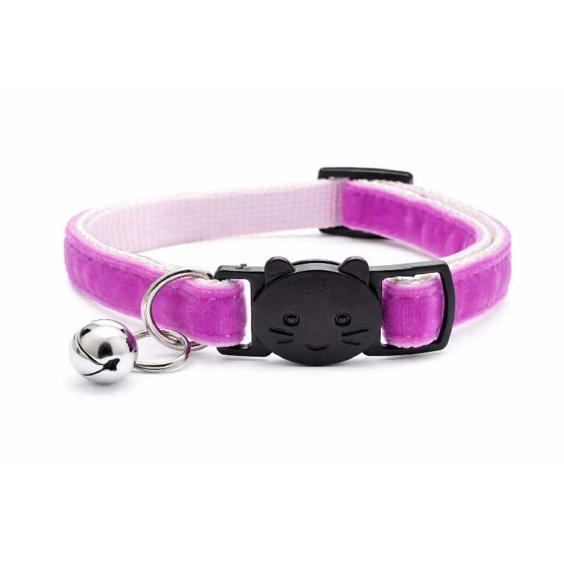 Velvet Cat Collars with Bell | Quick Safety Release Breakaway Buckle | Handmade in the UK | Available in Cat & Kitten Size | Zacal Cat Collars | Purple Velvet