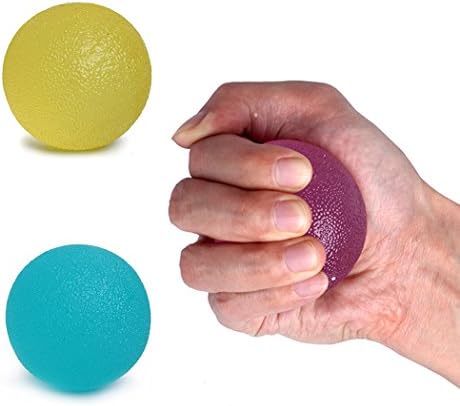 Stress Ball, 3 Pack Squishy Relief Grip Balls Hand Therapy Grip Squeeze Grape Balls Hand Exercise Ball Finger Strengthener Ball Tear Resistant Non-Toxic Latex-Free (Round, Green, Blue, Purple)