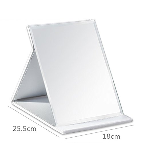 JOLY Protable PU Leather Mirror Folding Desktop Makeup Mirror with Adjustable Stand for Personal Use,Travelling (L, White)
