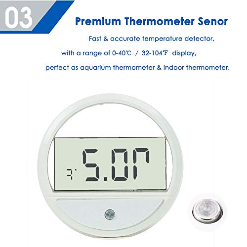 Capetsma Aquarium Thermometer, Digital Indoor Thermometer with Accurate Temperature Sensor, Round Temperature Gauge Used to Monitor Temperature for Car Room Fish Tank Water Reptile Terrarium (White)
