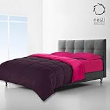 Goose Down Alternative Reversible Comforter / Duvet Insert, 3 piece Includes Two Shams, Warm Light Weight Microfiber, Boxed Stitching Two Colors Purple / Hot Pink (Queen Size) All Season Comforter. Works well in your bedroom, Master Room, Boys, Girls, Guest Room and College Dormitory, Fabulous Gift Idea.