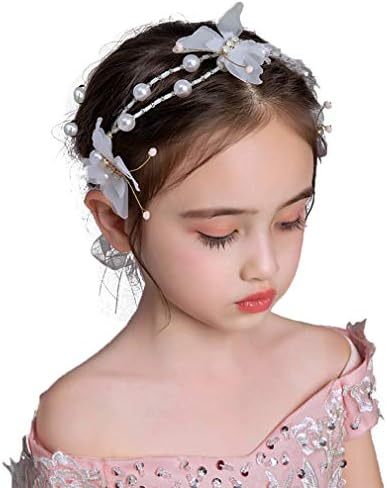 クローバー 子供髪飾り 花 キッズ チュール ガール 発表会 結婚式 卒業式 ｕピン１１点セット チュール蝶々 パール 白い セット カチューシャ クリスタル 卓出