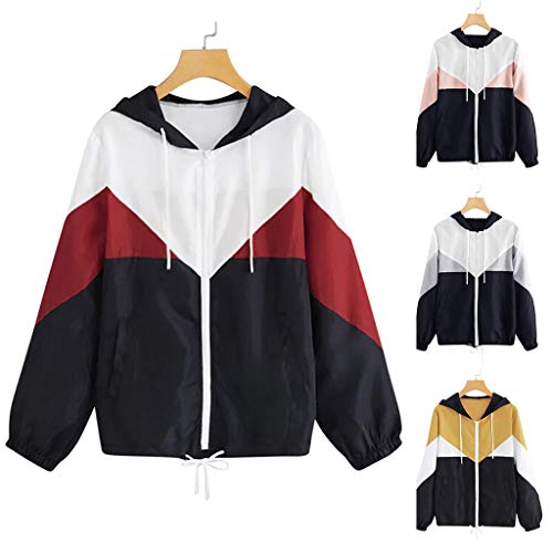 Women's Long Sleeve Hooded Zipper Pockets Sport Coat Patchwork Raglan Windproof Windbreaker Baseball Jacket Sweatshirt(Pink, XL)