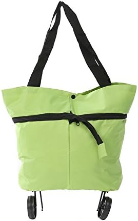 Women Handbag with Wheels Shopping Trolley Cart Portable Foldable Lightweight Shoulder Bag Handbag(Green)