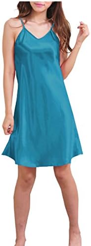 FashionShop365 V Neck Satin Chemises Slip Nightgown Sexy Sleepwear Nightshirts (XXL, Jade)