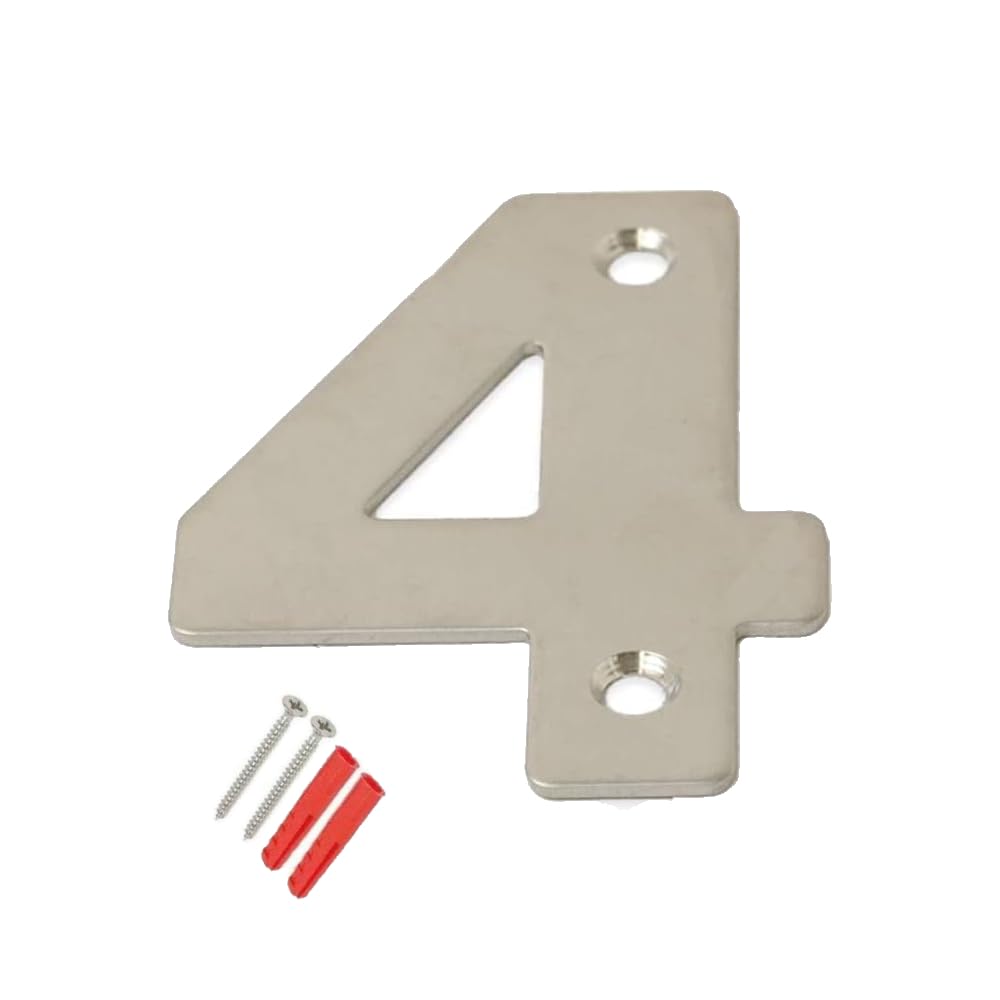 SISI UK® Stainless Steel Front House Door Numbers with Brushed Finish Large 6'' with fixings (Number 4)