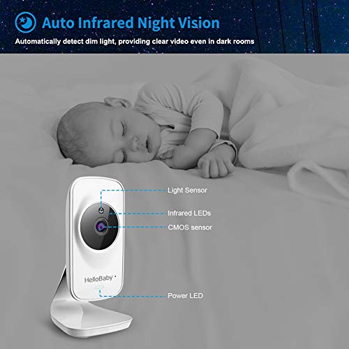 HelloBaby 5\'\' Video Baby Monitor with Camera and Audio, Color LCD Screen, Infrared Night Vision Camera, Temperature Display, Lullaby, Two Way Audio and VOX Mode, HB50