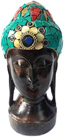 Ratoomal Handcrafted Wooden Gautam Budha Head With Gem Stone Work Art Home Décor Accent