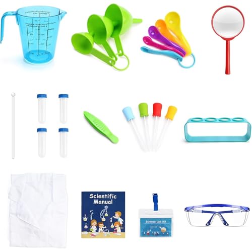 AM ANNA Kids Experiments Science Kit with Lab Coat, Scientist Costume Role Play Tools Educational Learning Set,Scientist Costume Dress Up and Role Play Toys Gift for Boys Girls Kids