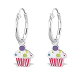 925 Sterling Silver Hypoallergenic Pink Cupcake on Endless Hoop Earrings for Girls 27561