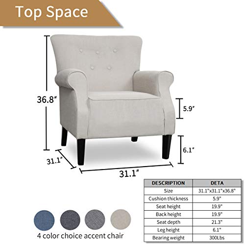 Top Space Accent Chair Sofa Mid Century Upholstered Roy Arm Single Sofa Modern Comfy Furniture for Living Room,Bedroom,Club,Office (2 PCs,White)