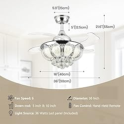 Siljoy 36" Retractable Crystal Ceiling Fans with