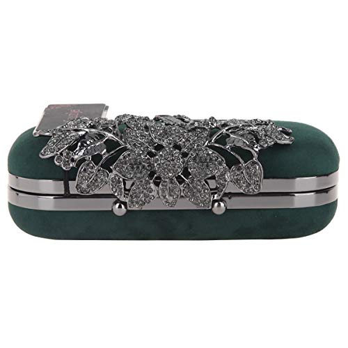 Fawziya Flower Purse With Rhinestones Velvet Clutch Evening Bags-Olive Green - Thumbnail 6