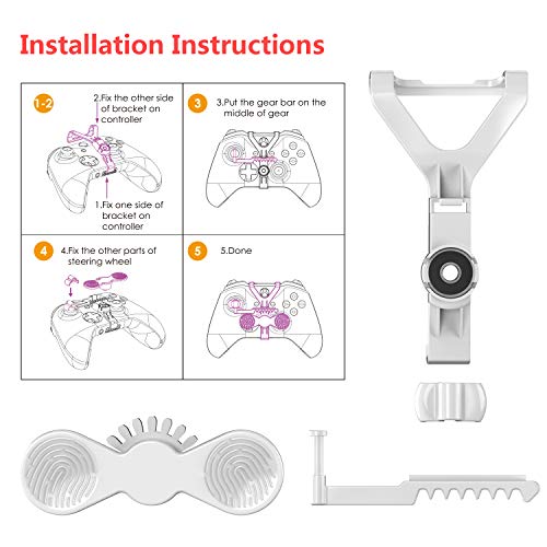 Xbox One Mini Steering Wheel, Xbox One Controller Add-on Replacement Accessories for All Xbox Racing Game (White)