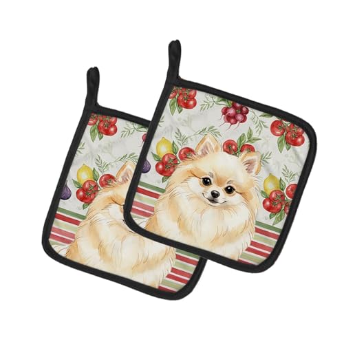 Caroline's Treasures Cream Pomeranian Vegetables Pair of Pot Holders Pair 7.5x7…