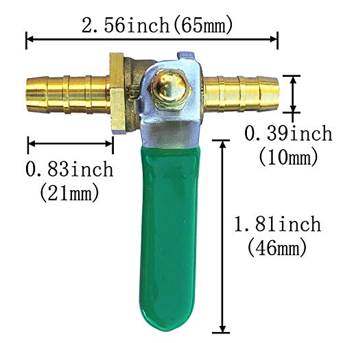 Da by 3/8" Brass Barb Ball Valve with 2 pcs Full Stainless Steel Pipe Clamps, Brass Ball Valve Fitting 2 Way Union for Water/Fuel/Air - Thumbnail 4