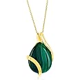 Beaux Bijoux Natural Malachite or Larimar Gemstone Pendant Necklaces for Women in Sterling Silver and 14k Gold - Teardrop Pendant Statement Necklace - Fine Jewelry for Women