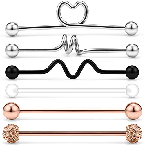 SCERRING6PCS 14G Stainless Steel Clear Acrylic Industrial Barbell  Cartilage Earring Body Piercing Jewelry 1/2