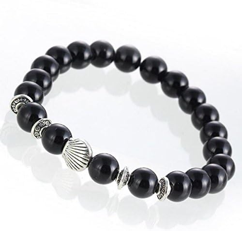 Creativelife Natural Stone Black Beads Tibetan Silver Shell Bracelet