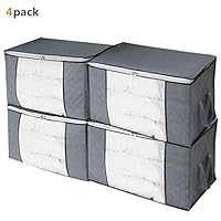 LivingBox Large Foldable Storage Organizers Non-Woven Fabric with See-Through Window, Great for Clothes, Blankets, Closets, Bedrooms, and More 4 Pack, Gray