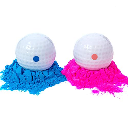 Gender Reveal Golf Balls Exploding Golf Ball Set (1 Pink + 1 Blue + 2 Wooden Tees per Pack) Girl or Boy Baby Sex Reveal Ideas / Announcement Party | Maximum Powder for the Best Explosion of Smoke