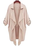 Bluetime Women's Roll up Sleeve Drape Lapel Open Front Cardigan Trench Coat Outwear