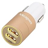 Meagoes Fast USB Car Charger Adapter (4.8A / 24W), with Dual Smart Ports for Apple Iphone 7/6s/6/Plus/5s/5c/5, Ipad, Ipod, Samsung Galaxy S8/S8+/S7/S6/Edge/S5/S4 ,Note 5/4, LG, HTC, and More [Gold]