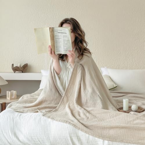 Simple&Opulence Cotton Muslin Throw Blanket for Bed Couch Sofa 4-Layer Gauze Blankets Reversible Soft Lightweight Breathable Home Décor for All-Season 50x60”, Beige