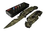 NEW Rogue River Tactical Knives Best Military Green CAMO 6-in-1 Multitool Survival Pocket Knife with Magnesium Fire Starter, LED Flashlight Bottle Opener Seat Belt Cutter and Windows Breaker