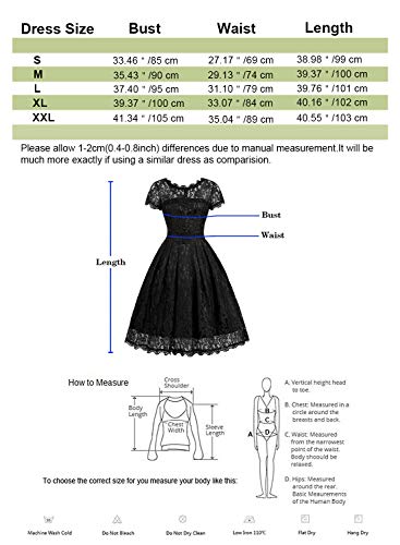 IHOT Women's Vintage Floral Lace Cap Sleeve Retro Swing Elegant Bridesmaid Dress,Black,XX-Large - Thumbnail 4