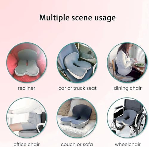 Orthopedic Cushion, L-Shaped Ergonomic Design Seat Cushion, Non Slip Memory Foam Car Cushion with Back Support for Tailbone & Hips Pain Relief, Suitable for Office, Car, Home, Long Sitting