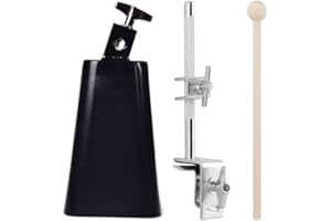 MOONBACK 7 Inch Cowbell And Cowbell Clamp, Cowbell Holder Percussion Accessory, Adjustable Drum Cowbell Mount for Bass Drum Hoop Up or Down Drum Stick