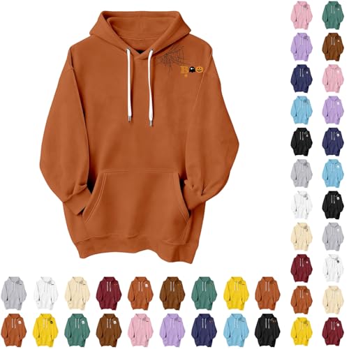 Angxiwan halloween jumpers adult Halloween Sweatshirt Costumes for Women UK Theme Month Pullover Cute Ghost Pumpkin Print Jumper Hooded cat jumper ladies top for women UK