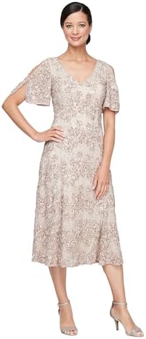 alex evenings women's tea length dress with rosette detail Amazon.com: Alex Evenings Womens Tea Length Dress with Rosette Skirt  (Petite and Regular),Navy/Silver, 16P : Clothing, Shoes & Jewelry