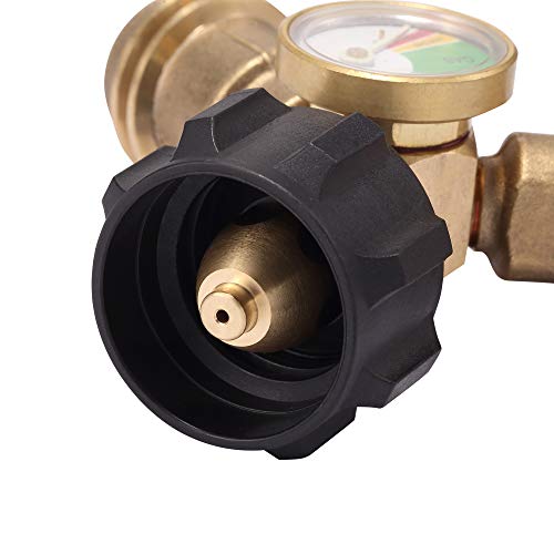 Champs Propane Y-Splitter Tee Adapter Connector with Propane Tank Gauge Level Indicator Leak Detector Gas Pressure Meter, QCC Female 1 and QCC Male 2