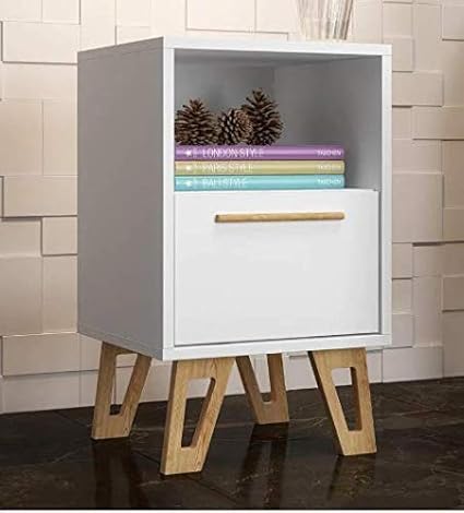 Furniture World Sheesham Wood Bedside Table/End Table with Drawer in White & Pine Finish