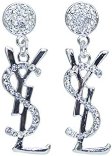 Rhodium Plated on YSL Earring With Clear White Crystal.