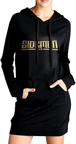 Womens Gold Sidemen Symbol Hoodie Black Long Sleeve Sweatshirt Dress With Pocket X-Large