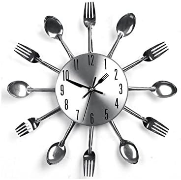 Yliving Spoon-Fork Shaped Wall Clock, Quiet,Metal - Silver