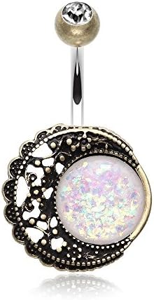 Vintage Boho Filigree Moon Opalescent Belly Button Ring