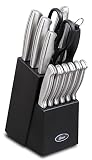 Oster Baldwyn 14-Piece Cutlery Block Set, Brushed Satin , Silver - 70561.14