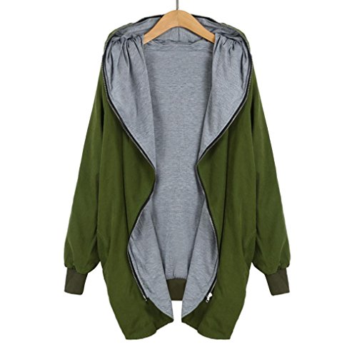 Tsmile Spring Winter Womens Coat Zipper Hoodie Kapuzen Solid Color Jacket Casual Loose Parka Trench Windbreaker Outwear (Green, 2XL) - Thumbnail 4